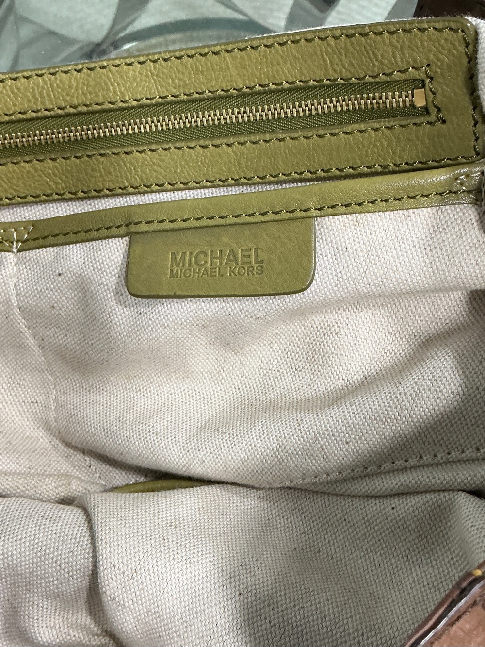 Michael Kors Olive and Brown Drawstring Shoulder Tote - Picture 3 of 13